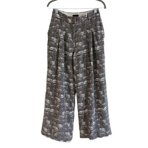 J Crew Collection Wide Leg Silk Pants Women's 00 Cream And Black Luxury Flowy